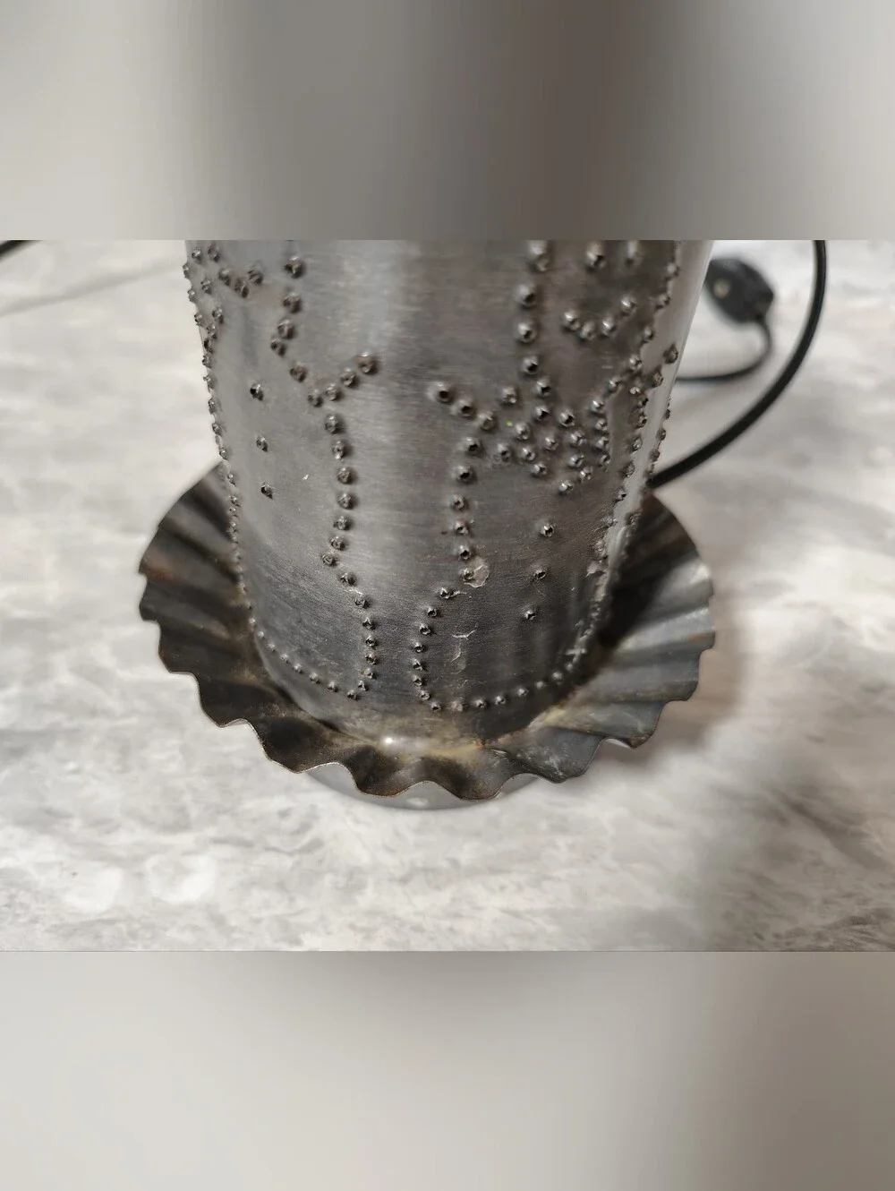 Primitive Punched Tin Snowman Rustic Lamp USA